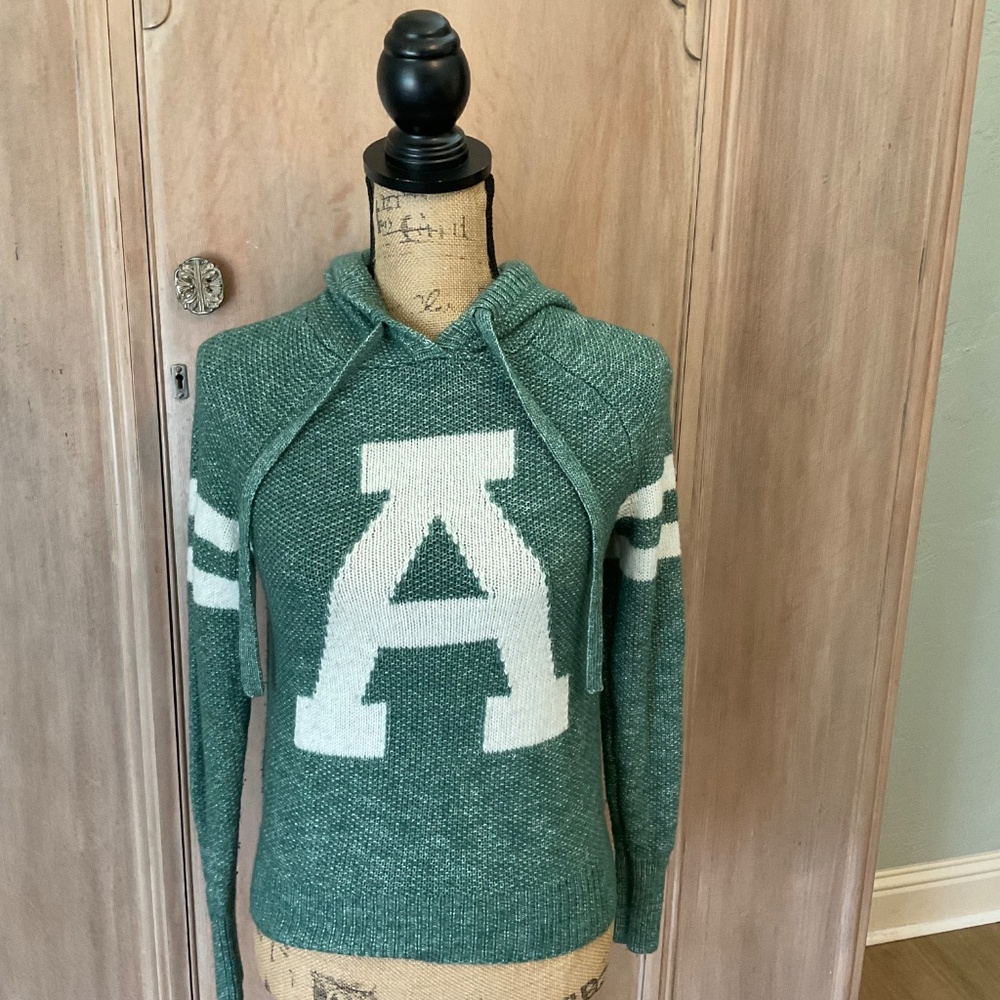Abercrombie Green Logo Varsity Sweater hoodie Academia schoolgirl retro clueless